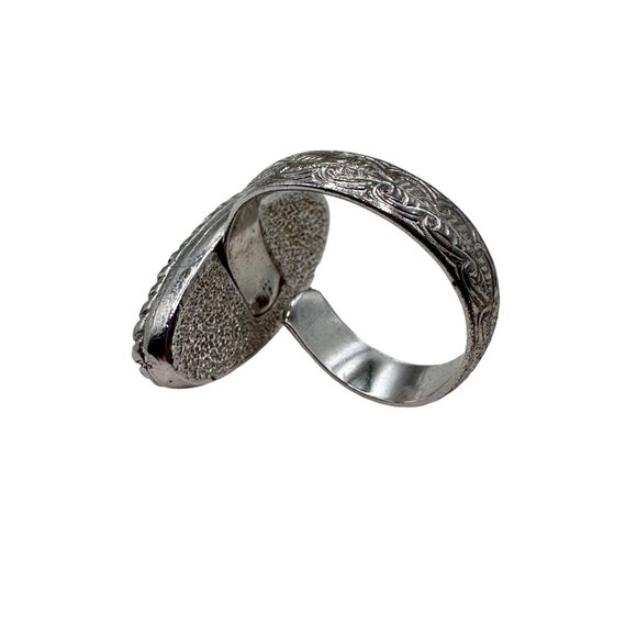 Vintage Ring Sarah Coventry Faux Turquoise Silver Tone Textured Adjustable Band - Picture 4 of 12